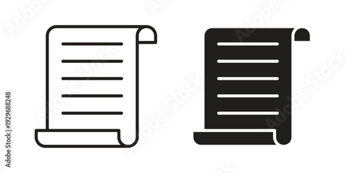 Scroll icons vector glyph and thin line. Black icons