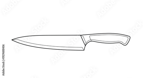 Sharp kitchen chef knife outline illustration on a white background used for cooking and professional culinary food preparation.