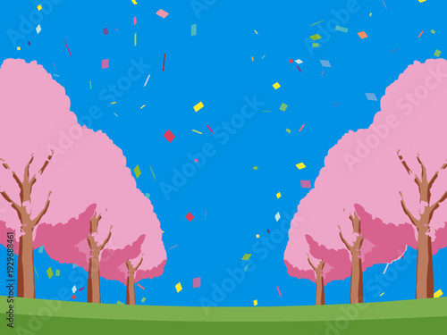 背景, カラフル, 木, 桜, 植物, 自然, ベクター, とぶ, イラスト, ブランチ, 葉, 