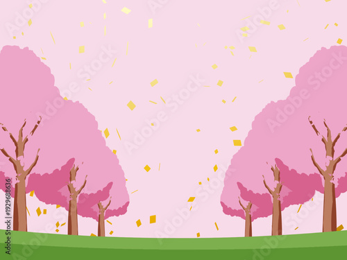 背景, カラフル, 木, 桜, 植物, 自然, ベクター, とぶ, イラスト, ブランチ, 葉, 