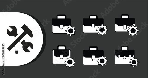 Toolbox icons with gears and tools for technical support