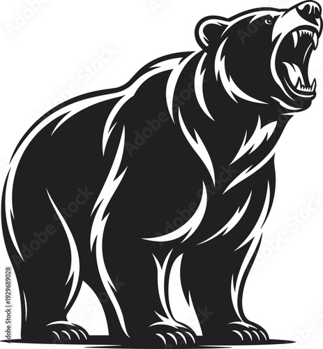 Powerful roaring bear illustration, fierce grizzly mascot vector art, aggressive forest predator icon isolated on a white background