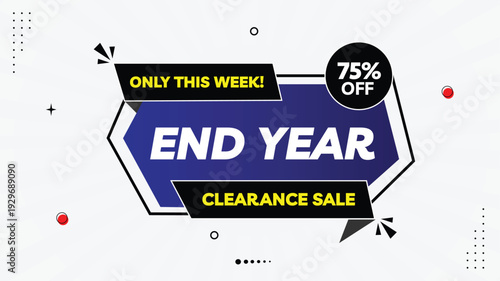 Year-End Clearance Sale Banner Vector – 75% Off This Week, Yellow Black, Purple White Gradient Background, Modern Element Shapes Template