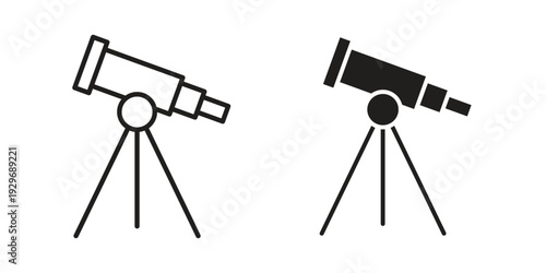 Telescope icons vector glyph and thin line. Black icons