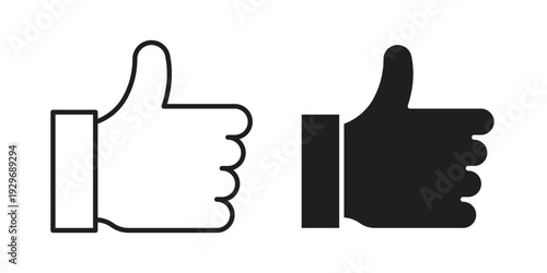 Thumb icons vector glyph and thin line. Black icons