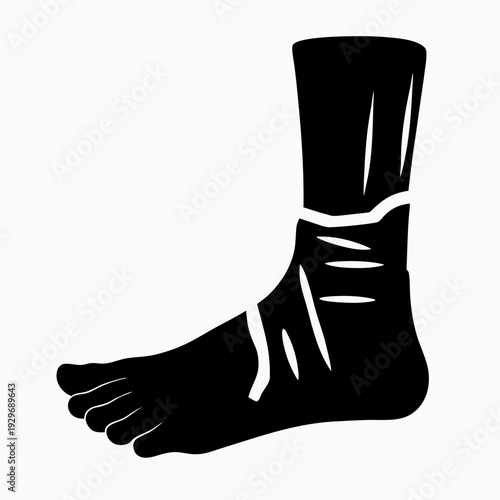 Injured ankle with bandage and scars on foot