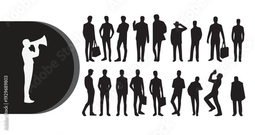 Diverse group of business people silhouettes in various poses