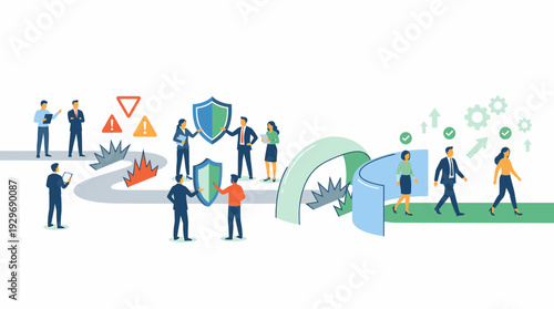 Business Team Navigating Risks and Providing Solutions for a Smooth Path to Progress and Success