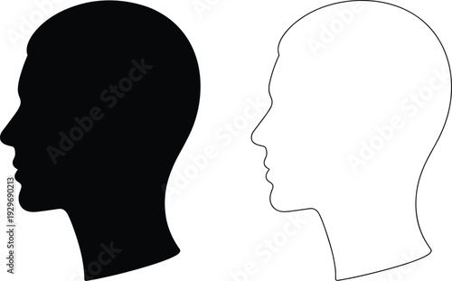 Fotografia Human head profile silhouette and outline set, male face side view icon isolated