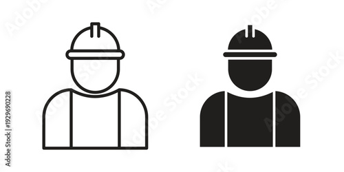 Worker icons vector glyph and thin line. Black icons
