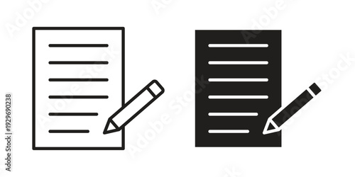 Writing icons vector glyph and thin line. Black icons