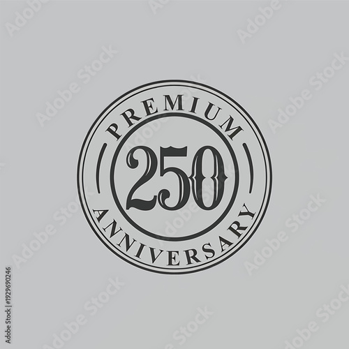 Premium anniversary stamp with vintage typography and ornamental digits for luxury brand identity and traditional heritage celebration projects in monochrome style