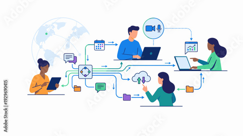 Digital Collaboration Network Connecting People Globally with Cloud and Communication Tools