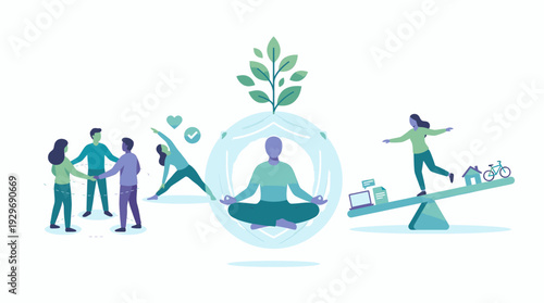 Diverse People Find Balance with Wellbeing Work and Community