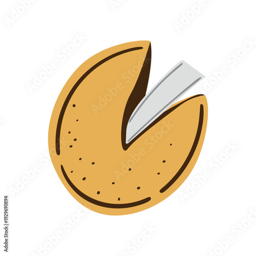 Chinese fortune cookie with a message. Hand-drawn vector illustration for concepts of luck, fate, dessert, and tradition.