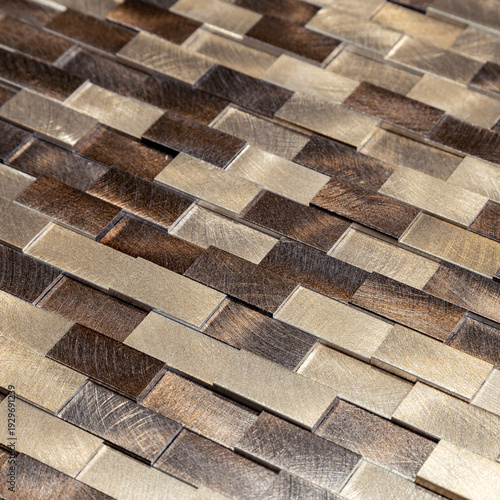 Diagonal Brushed Metal Mosaic Tile in Bronze and Champagne