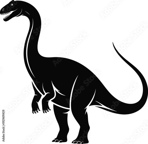 Prehistoric dinosaur silhouette flat vector illustration of a long neck brachiosaurus for museum branding, education, and creative Jurassic design
