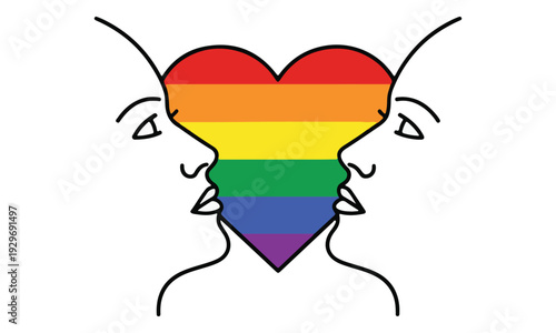 LGBTQ+ Pride Rainbow Heart with Two Faces Sharing Love