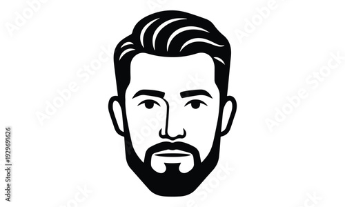 Man's Head Icon with Beard and Styled Hair in Black and White