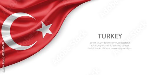 Turkey Waving National Flag Template Background With Copy Space