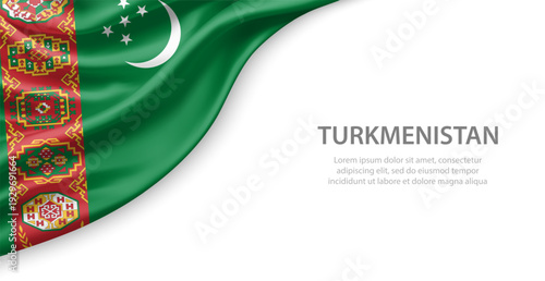 Turkmenistan Waving National Flag Template Background With Copy Space