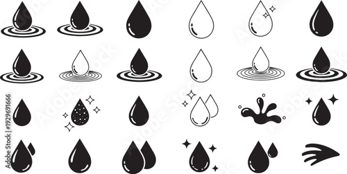 Water Droplet Icons Featuring Ripples
