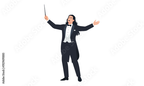 Orchestra Conductor Directing Music with Baton