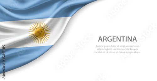 Argentina Waving National Flag Template Background With Copy Space