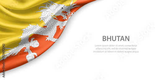 Bhutan Waving National Flag Template Background With Copy Space