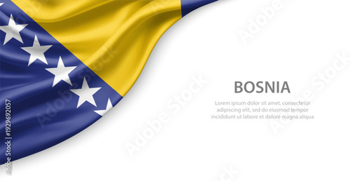 Bosnia Waving National Flag Template Background With Copy Space