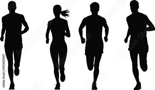 A group of people running for fitness, health, marathon training, and active lifestyle sports marketing