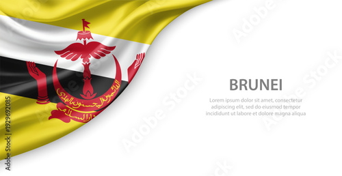 Brunei Waving National Flag Template Background With Copy Space