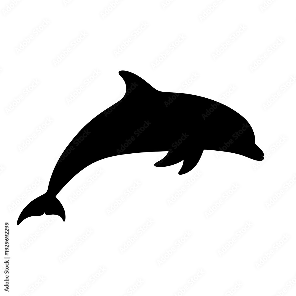 Obraz premium Black silhouette of a dolphin swimming.
