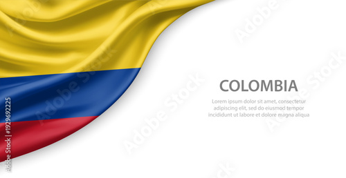 Colombia Waving National Flag Template Background With Copy Space