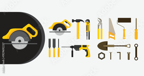 Construction tools and equipment collection for building projects