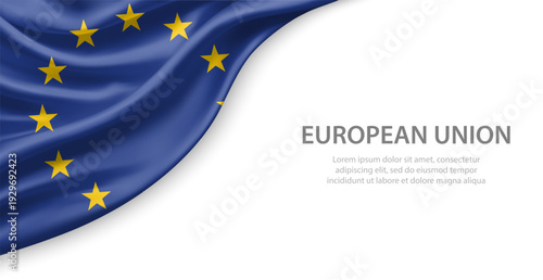 European Union Waving National Flag Template Background With Copy Space