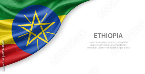 Ethiopia Waving National Flag Template Background With Copy Space
