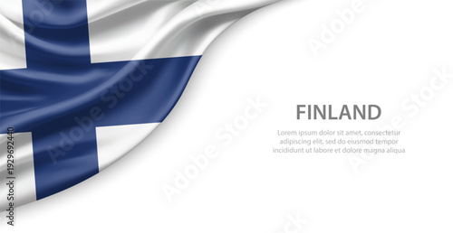 Finland Waving National Flag Template Background With Copy Space