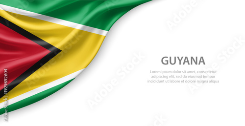 Guyana Waving National Flag Template Background With Copy Space
