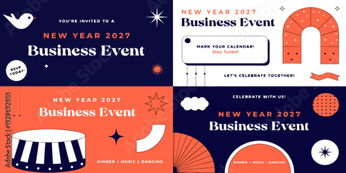 New Year 2027 Business Event Templates | Corporate Celebration Graphics, Professional Networking Designs & Modern Festive Promo Artwork