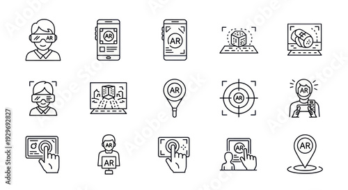 Augmented Reality Icons: VR, AR Technology, Digital Devices, Metaverse & Future Concepts
