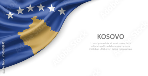 Kosovo Waving National Flag Template Background With Copy Space