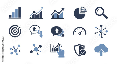 Business Analytics Infographic Icons: Growth, Data, Strategy, Security, Cloud