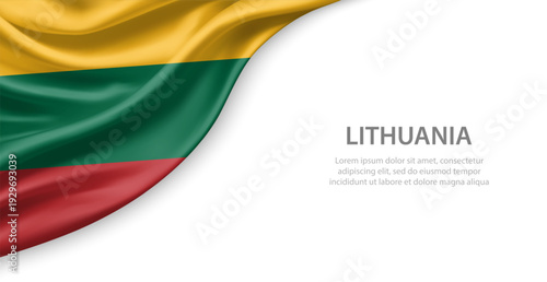 Lithuania Waving National Flag Template Background With Copy Space