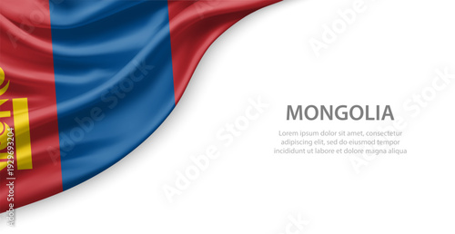Mongolia Waving National Flag Template Background With Copy Space