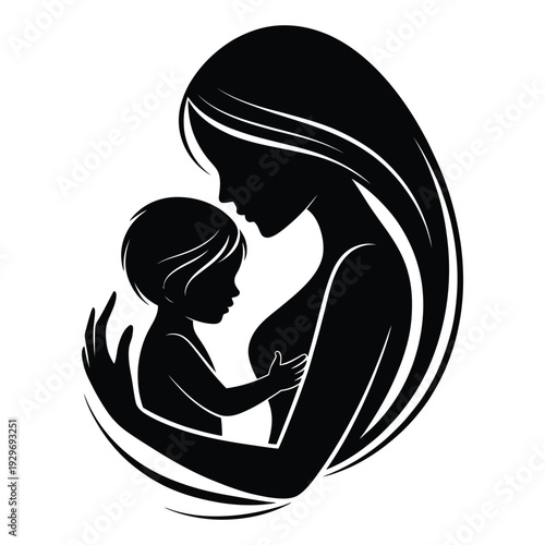 A tender silhouette of a mother gently holding and embracing her beloved baby