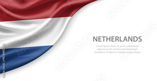 Netherlands Waving National Flag Template Background With Copy Space