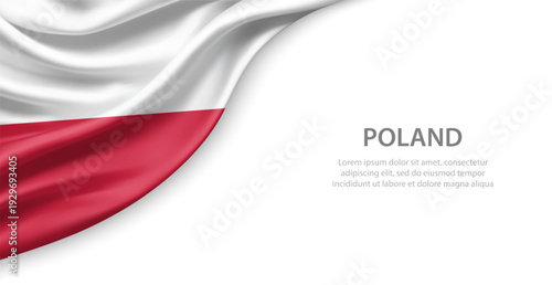 Poland Waving National Flag Template Background With Copy Space