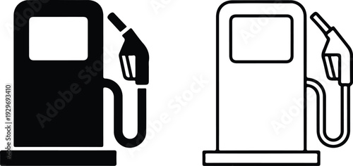 Minimal fuel pump vector icon in clean line art style, simple gasoline station symbol for energy and transport design