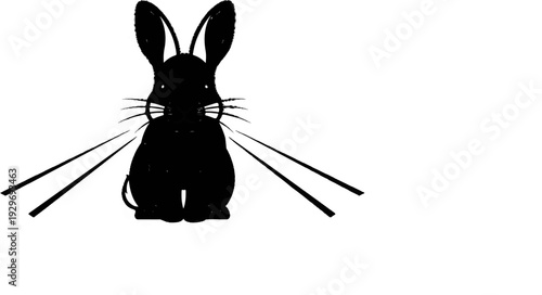 Minimalist black rabbit silhouette with long whiskers extending outwards on a white background